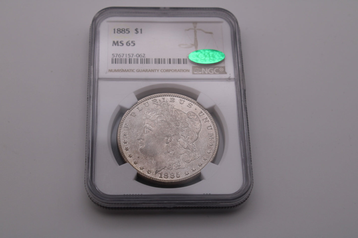 1885 P Morgan Dollar NGC MS-65 CAC reverse is toned