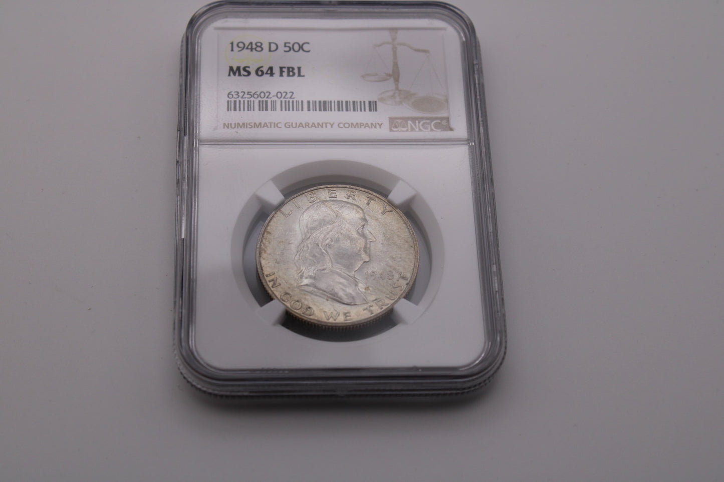 1948 D Franklin Half Dollar NGC MS-64 FBL