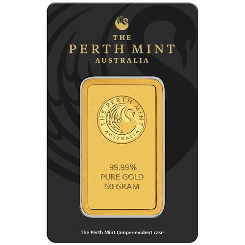 Perth Mint 50 Gram Gold Minted Carded Bar